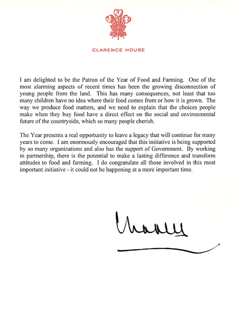 Letter from HRH The Prince of Wales